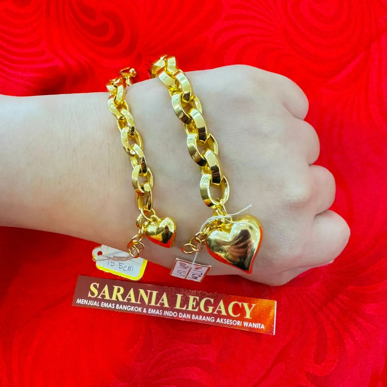 Sarania Legacy Item Emas Saduran Indo Jewellery Aksesori Wanita Gelang Tangan Sauh Segi 1.2CM Kosong Cangkuk (S) Item Tahan Lasak dan Tak Berkarat Boleh Sadur Semula Full Pateri Warna Persis Ori Ada cop 916