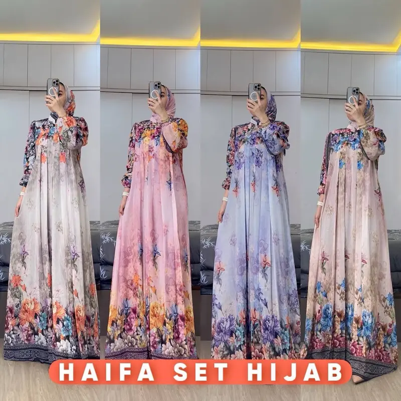 Set Gamis Naifa dengan Hijab Terbaru untuk Lebaran - Mewah, Dewasa, Dress, Pesta, Setelan, Motif, Muslim, Syari, Remaja, Wanita Ibu 0