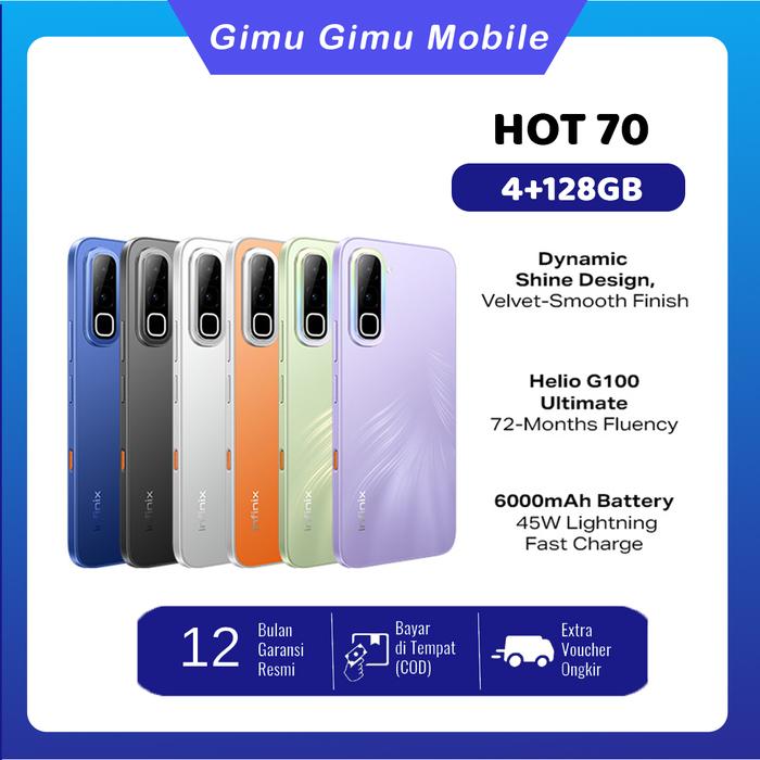 Gambar Infinix Hot 70 4/128GB - Up to 8GB Extended RAM - Helio G100 Ultimate - 6.78 inch 120Hz - 50MP - 6000 mAh – NFC - Quite Violet dari GIMU GIMU MOBILE Kota Semarang Tokopedia
