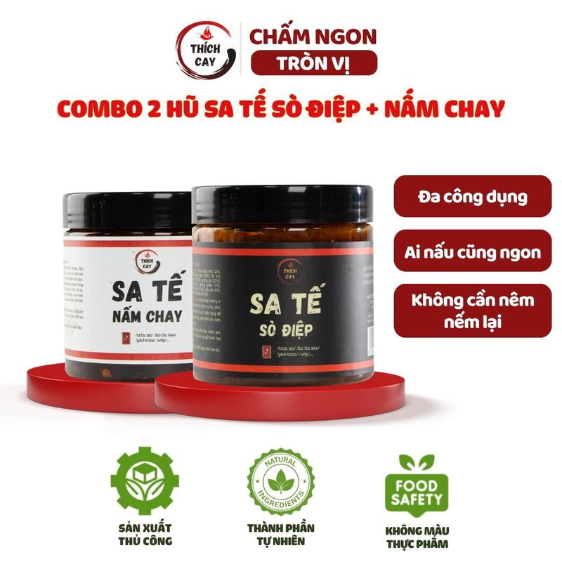   Deal độc quyền livestream - Tặng Sốt Me Chua Cay 120ml  Combo 02 hũ Sa tế Sò Điệp & Sa tế Nấm Chay 250g chay mặn đều dùng được 