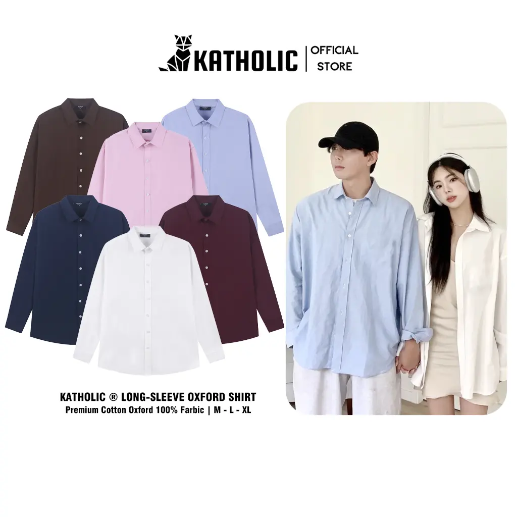 Áo Sơ Mi Trơn Tay Dài Nam Nữ Hàn Quốc Local Brand KATHOLIC Chất Liệu Oxford Form Rộng 6 Màu Trắng, Hồng, Xanh, Navy, Đỏ, Nâu KAT019 Menswear