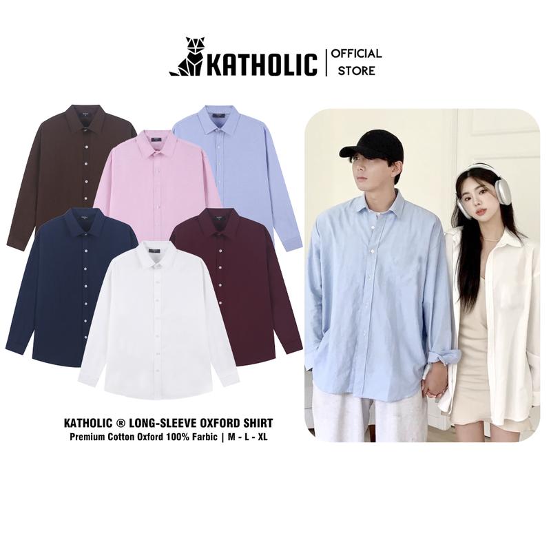 Áo Sơ Mi Trơn Tay Dài Nam Nữ Hàn Quốc Local Brand KATHOLIC Chất Liệu Oxford Form Rộng 6 Màu Trắng, Hồng, Xanh, Navy, Đỏ, Nâu KAT019 Menswear