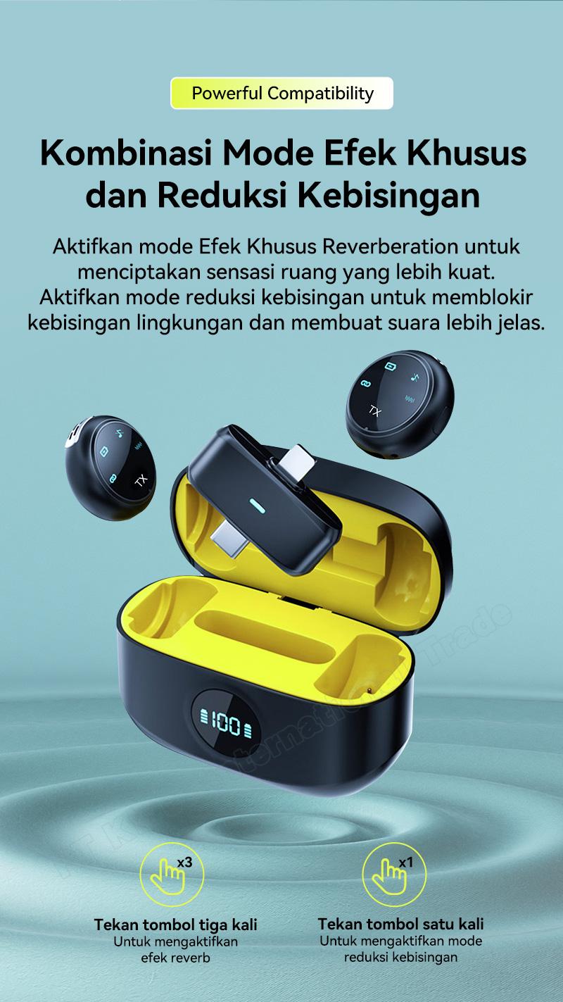 Mikrofon Nirkabel UR37, mikrofon lavalier nirkabel dengan wadah pengisi daya, kompatibel dengan ponsel, tablet, dan komputer.