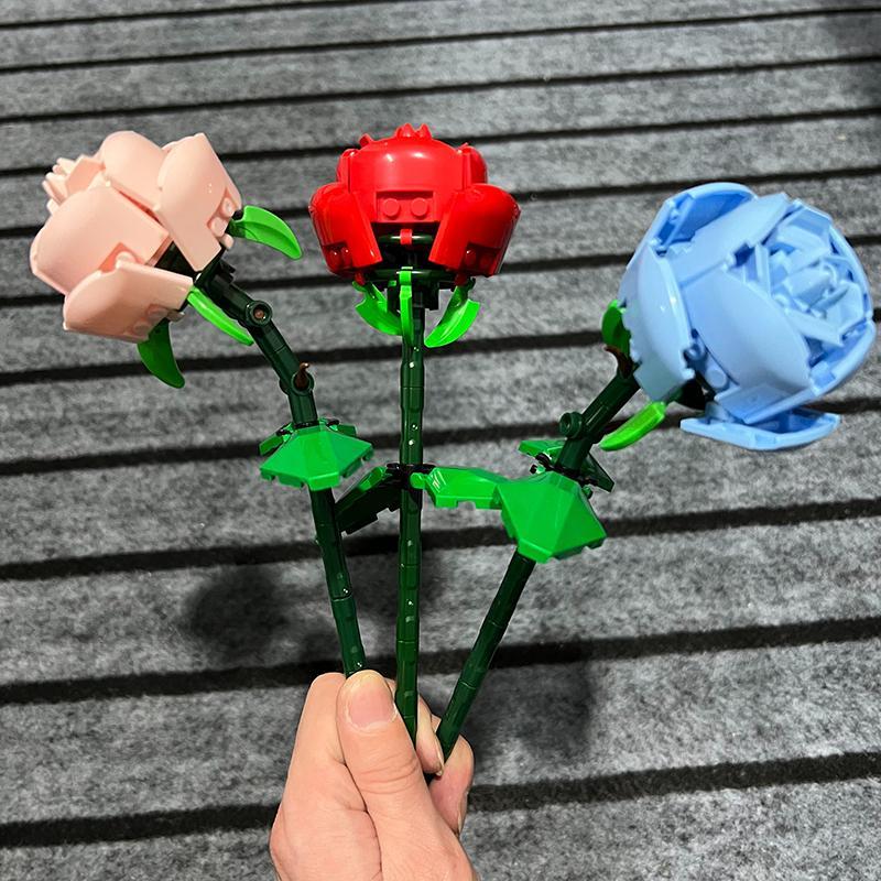 MINGDI Susun Balok Mawar Brick Bunga Bouquet DIY Mawar Nano Bricks Flower Romantis Block Buket Kecil Blok Anak Permainan valentine gift 4