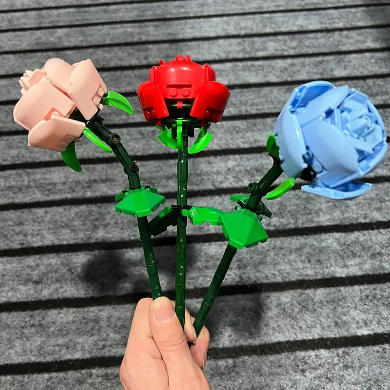 MINGDI Susun Balok Mawar Brick Bunga Bouquet DIY Mawar Nano Bricks Flower Romantis Block Buket Kecil Blok Anak Permainan valentine gift 3