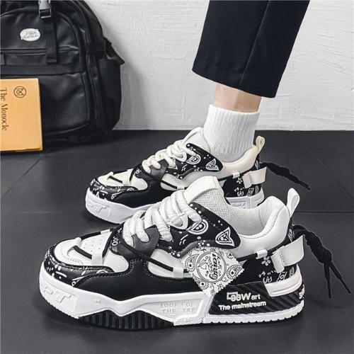 BST thu đông hottrend 2025 Giày nam sneaker Shoes đế cao 5cm dây thừng họa tiết trắng đen độc lạ Thun Hoa - GH62 - 2SEVEN REAL
