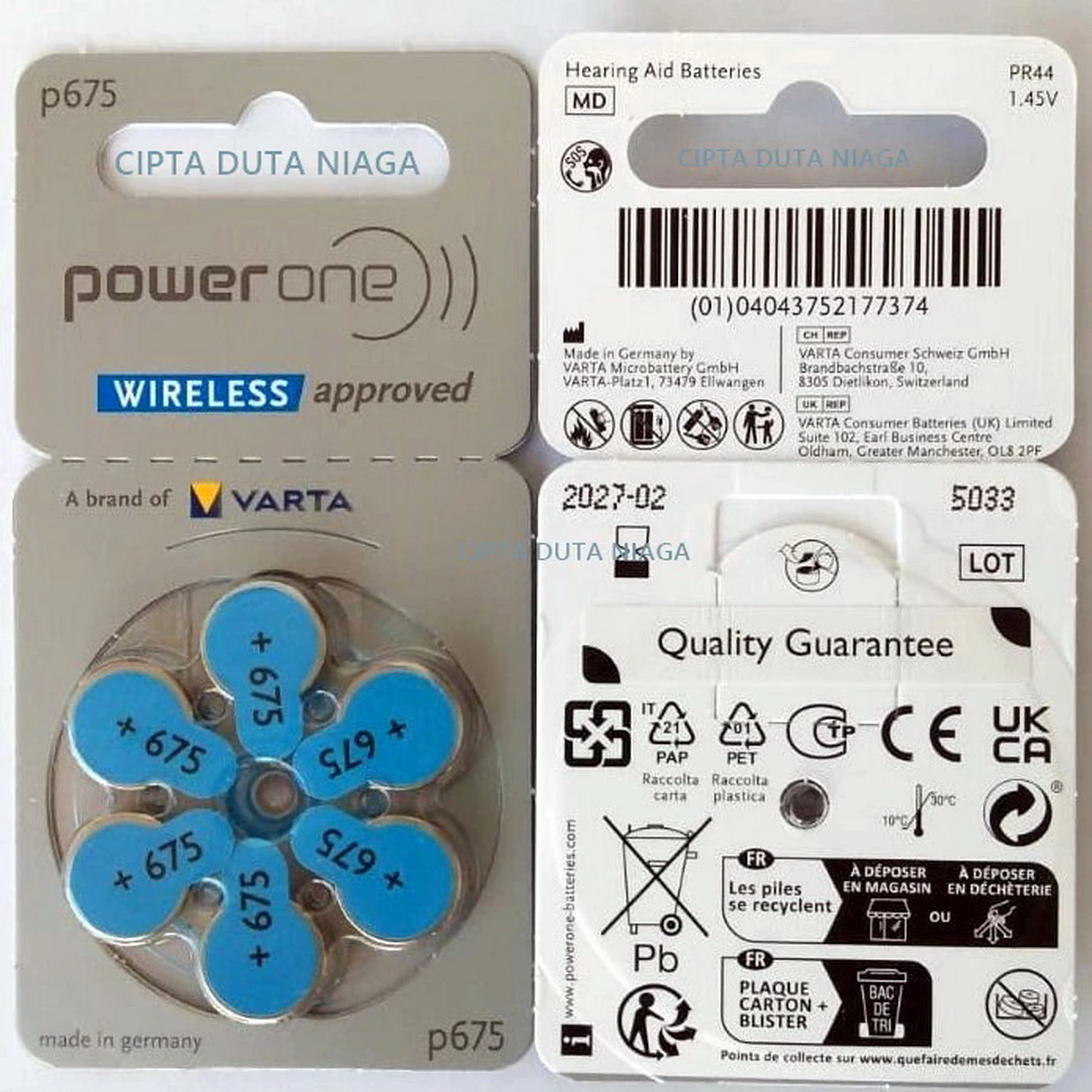 BATERAI ALAT BANTU DENGAR UKURAN 675 Baterai Alat Bantu Dengar Power One P675 Zinc-Air 650mAh - 6 Pack Power One 675 Baterai Alat Pendengar Batere Alat Bantu Dengar 675