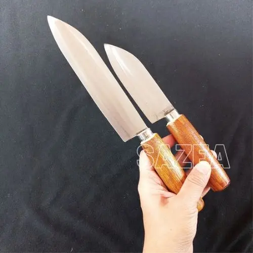 Pisau dapur bahan plat baja atau pisau gergaji tajam tahan lama gagang kayu