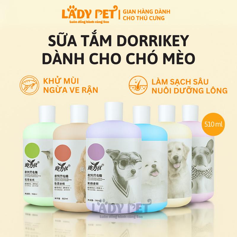 Sữa tắm Dorrikey loại bỏ ve rận, nấm, ngứa, viêm da, khử hôi, dưỡng mượt lông cho chó mèo 510ml - LadyPetShop