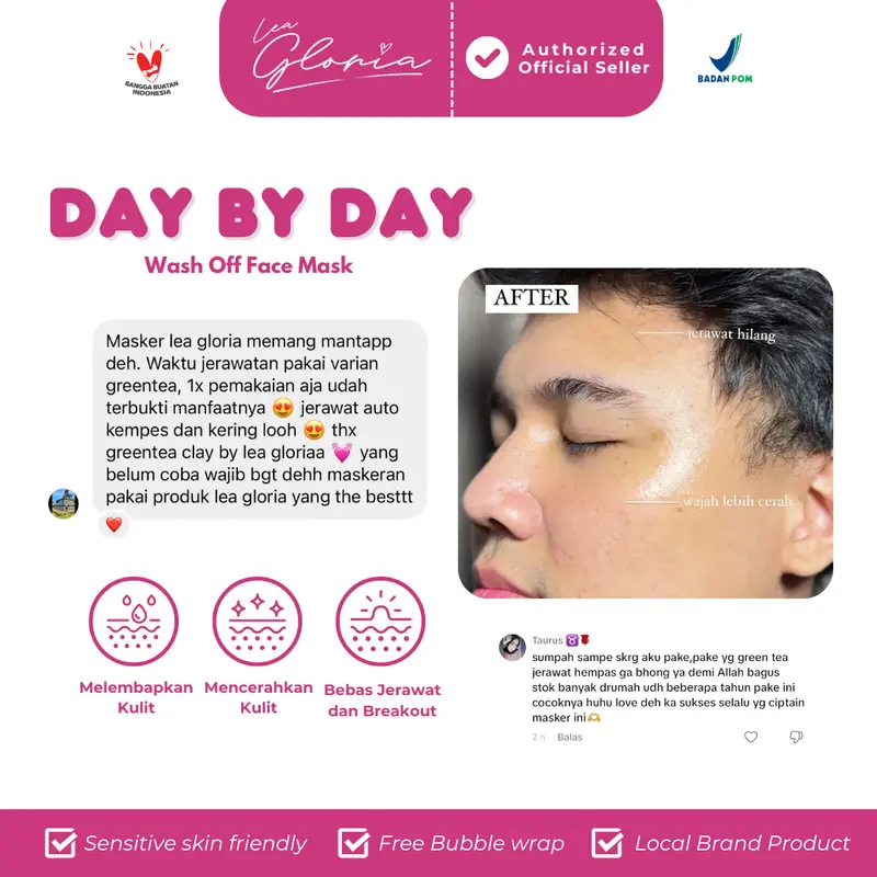 [ MASKER VIRAL ] 20 GR MASKER BUBUK DAY BY DAY FACE MASK BY LEA GLORIA || Kerutan Mencerahkan Wajah Hitam Melembutkan Mengencangkan Menthol pembersih bruntusan dan komedo 1