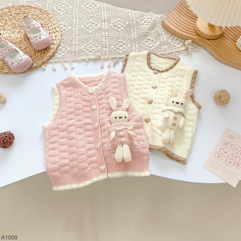 Hey Susie A1009-Áo Gile Len Thỏ Kem/Hồng Cho Bé Gái Size 9-21kg