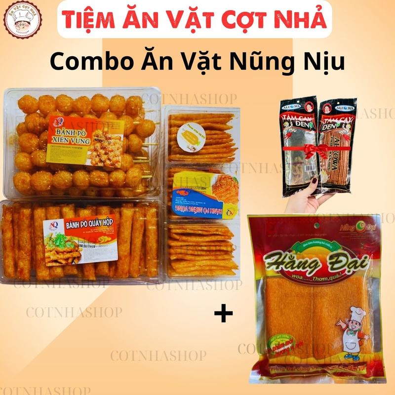Có Quà Combo Nũng Nịu Gồm 4 Món : 1 Bánh Bò Xiên Vừng + 1 Bánh Bò 3 Ngăn + 1 Bánh Bò Quẩy +1 Bò Miếng Hằng Đại tặng 2 gói tăm cay đen ăn vặt tuổi thơ