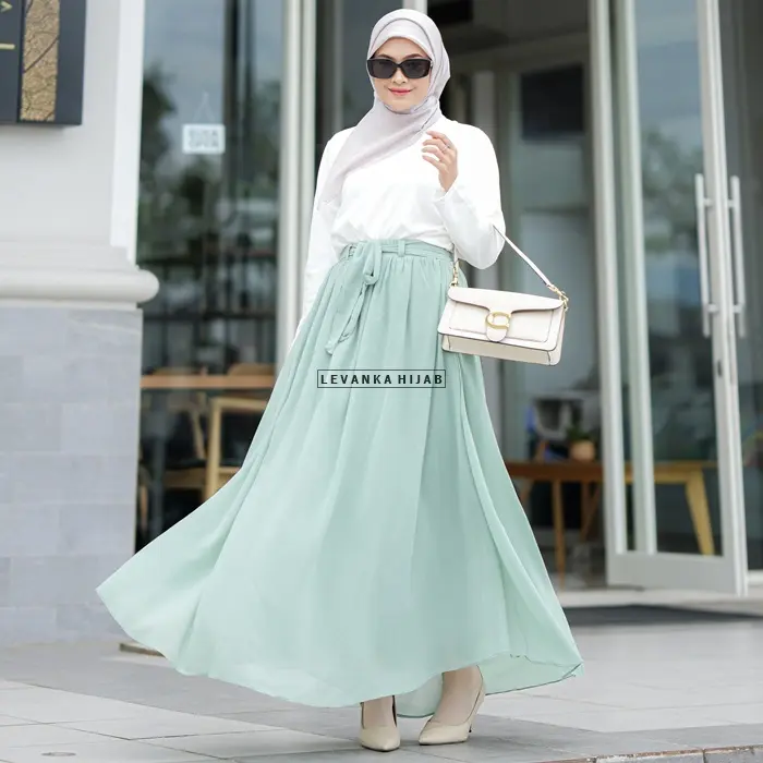 Sherlyn Skirt - Rok Bawahan Maxi Serut Payung Wanita Bahan Cerutty Babydoll + Furing - Pinggang full Karet Tebal - Cocok untuk hangout / kuliah rok ootd hijab Panjang Variasi