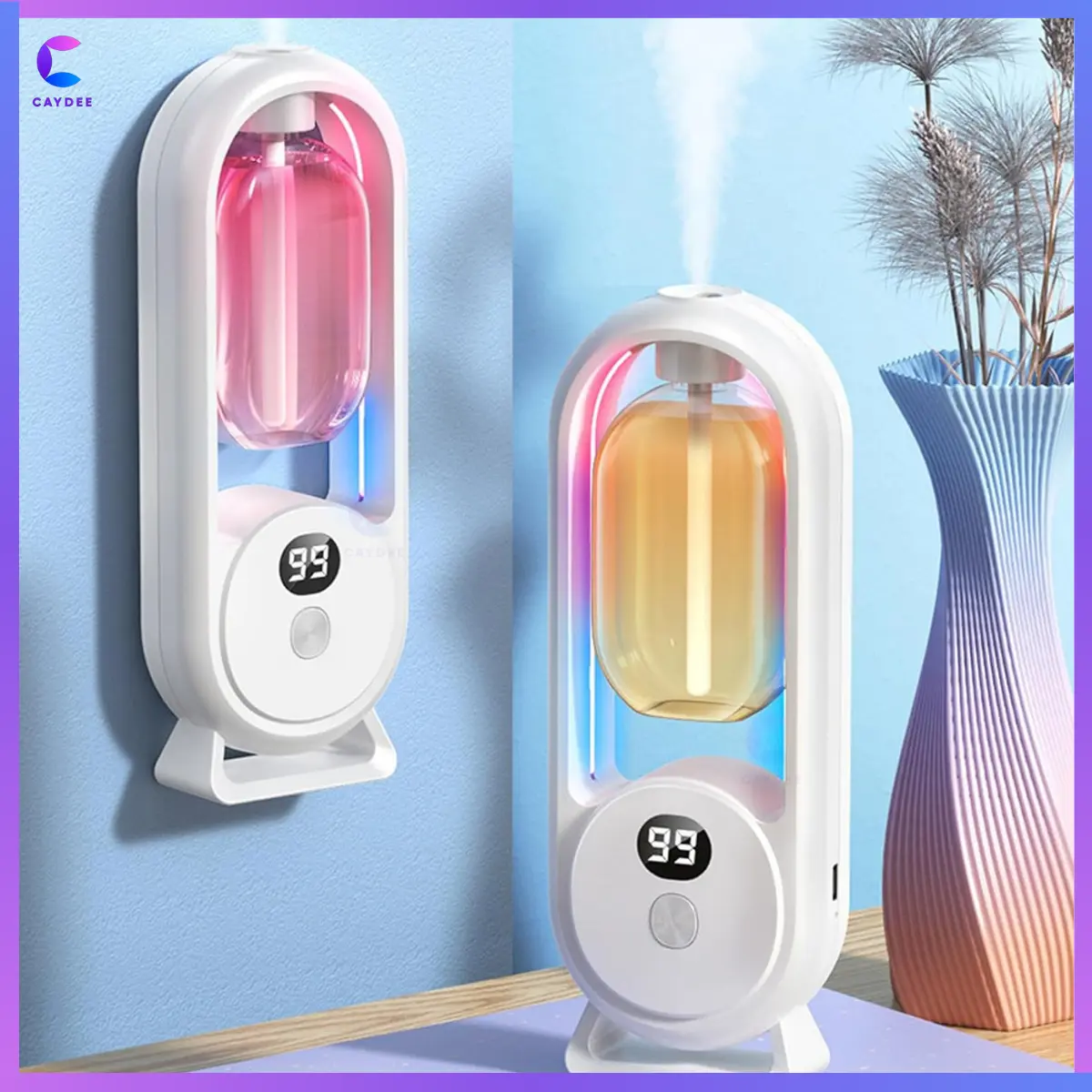 Penyebar Aromaterapi, Dipasang di Dinding, Penyegar Udara, Boleh Dicas Semula, Pelembap LCD Digital Masa dengan Kabus Sekeliling 360 °, Penyegar Udara Ultrasonik 50ml, Sesuai untuk Rumah, Pejabat, Bilik Tidur dan Tumbuhan, Pengecasan USB