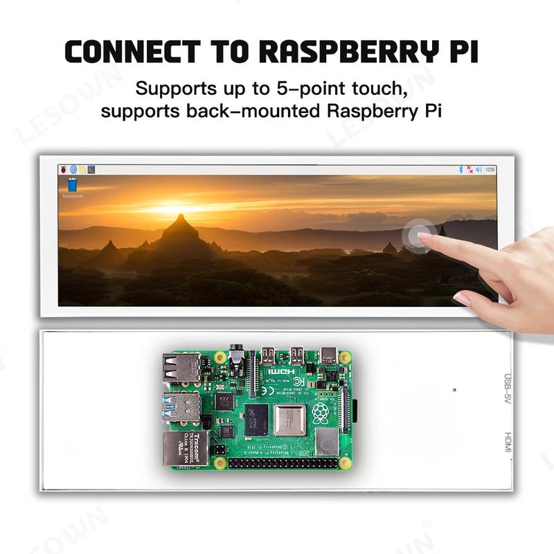 Product Introduction of LESOWN 7.9 inch 400x1280 IPS Bar LCD HDMI Wide Display Touch 500Nits High brightness 7.84 Long Stretched Secondary Monitor White 4