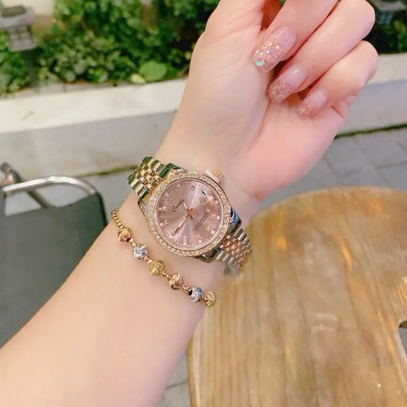 A8 Đồng hồ thời trang nữ đính đá Size 30mm có lịch ngày thép không gỉ chống nước 3ATM sang trọng Watch Women B8 Đinh 7