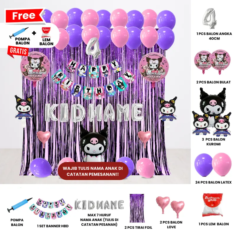SANRIO KUROMI/MELODY/CINAMOROLL SET DEKOR ULANG TAHUN ANAK/ DEKORASI ULTAH ANAK 1
