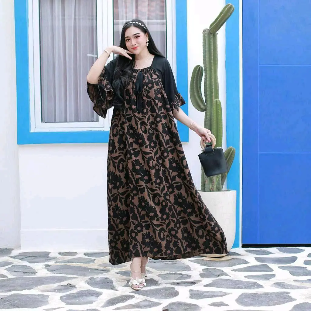 LALISA DRESS FUJI MOTIF BUNGA DASTER KEKINIAN KERUT DADA RAYON PREMIUM