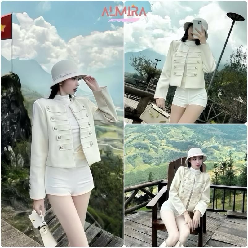  Áo Khoác Dạ Nữ 2 Lớp Màu Be 10 Khuy Cúc Có Đệm Cầu Vai Chất Dạ Ép 