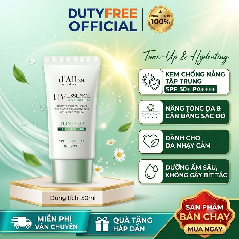 Kem chống nắng D'Alba, giúp cân bằng tông màu da, 50ml. Kem chống nắng làm sáng da, màu xanh, SPF50+, PA++++, sản phẩm Hasaki.
