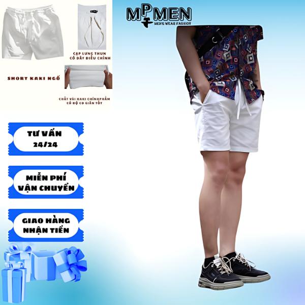 Quần short kaki nam co giản nhẹ trên gối màu trắng Menswear