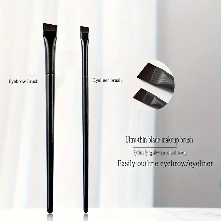 2 Pcs Set Kuas Brush Makeup 2 Pcs untuk Alis dan Eyeliner Gel Pipih Kecil