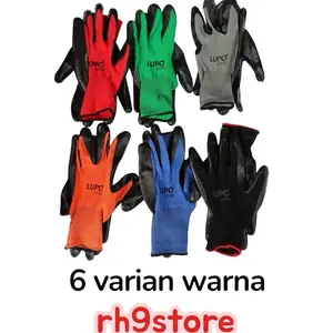 LUPO 12 Pasang Sarung Tangan Safety Kerja dengan Pilihan Warna Hijau Biru Oranye Merah dan Hitam untuk Perlindungan Optimal