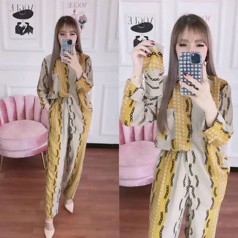 NEW ONE SET KEMEJA RAYON PREMIUM MOTIF RENDA 2 Wanita Setelan Dewasa Baju Karet Nyaman Panjang 2