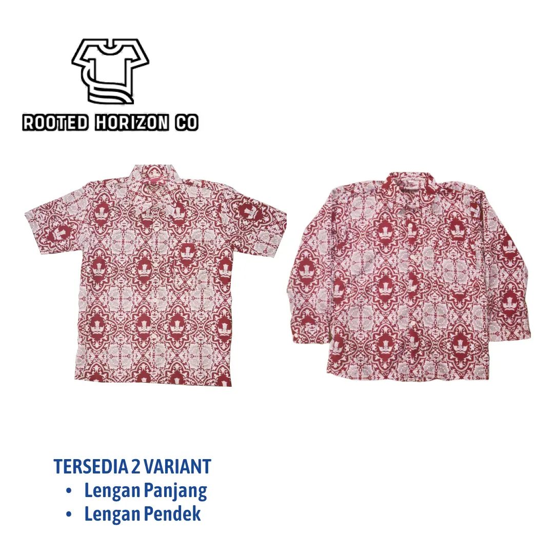 Seragam Sekolah Batik Motif Bunga Bangsa Merah varian Lengan Panjang Dan Lengan Pendek |Rooted Horizon Co|