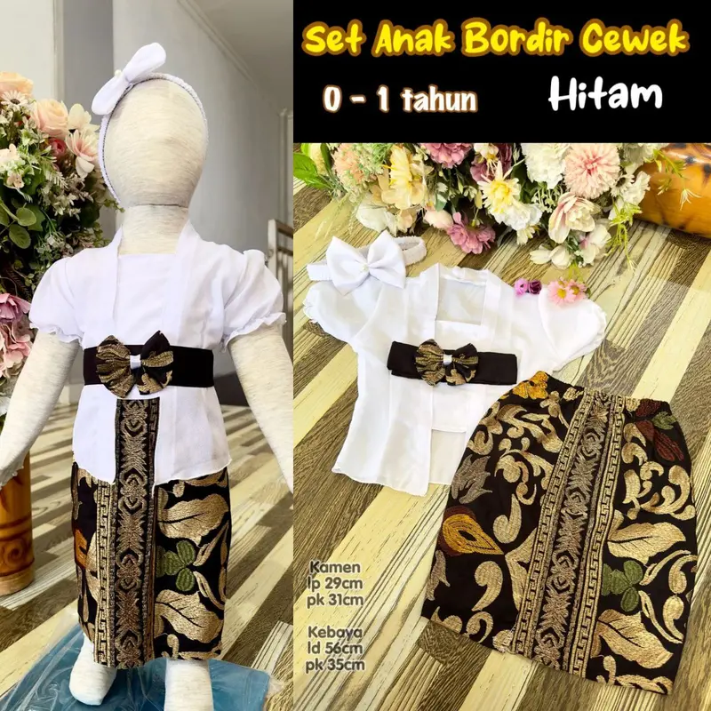 Setelan Kebaya Sifon Anak Perempuan dan Bawahan Kamen Bordir Free Selendang Bali 0