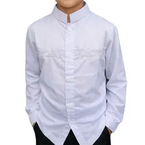 Baju Koko Muslim Anak Laki-laki Lengan Panjang Seragam Sekolah  Atasan Motif Bordir Katun Tanggung
