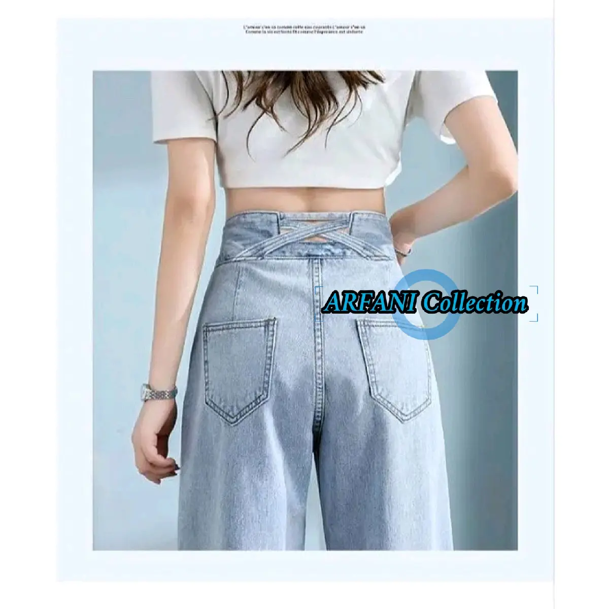 Arfani Collection 3114 Celana Panjang Highwaist Kulot Silang Jeans Wanita Double Button 2 Kancing Stretch Hitam