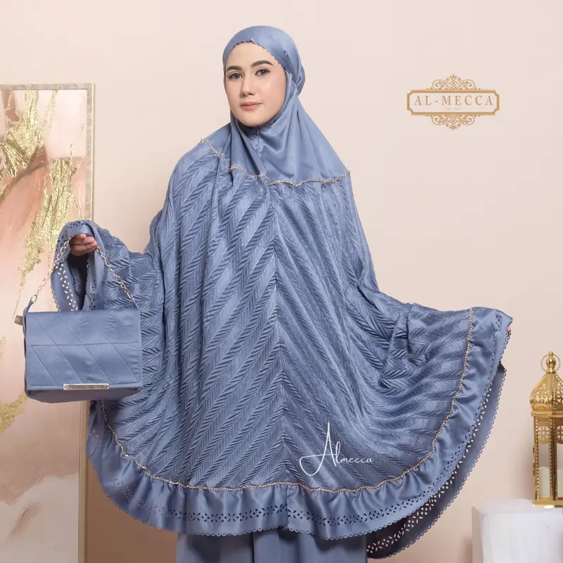 ALMECCA - Mukena Dewasa Mewah Elnara Traveling 2in1 Mewah Traveling Mini Resleting Jumbo Adem Mukena Terbaru Seserahan Pernikahan Atasan Dan Bawahan Muslim 6