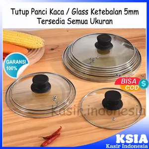 Tutup Panci Kaca 16cm-32cm Bergeransi Tebal 5mm dengan Knop, Lubang Uap, dan Tepi Lebih Lebar, Peralatan Dapur Bahan Glass