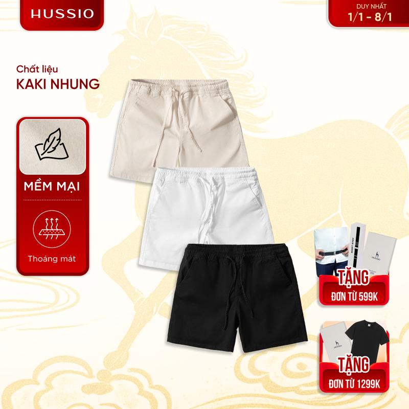 COMBO 2 quần short nam vải kaki nhung xuất xịn mềm mịn co giãn 2 chiều form trên gối thoải mái - HUSSIO