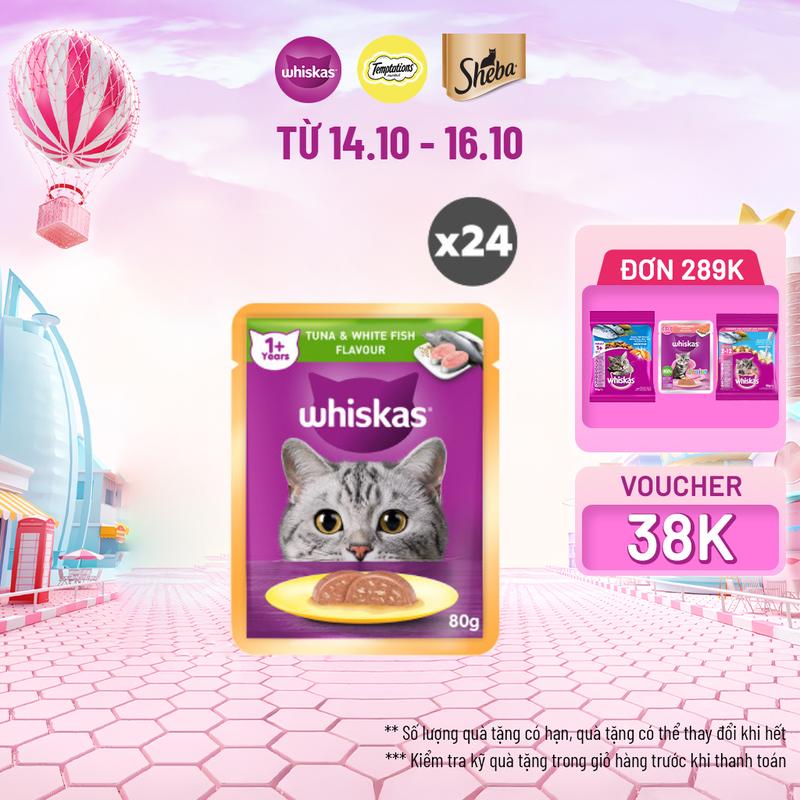 Thức Ăn Cho Mèo Lớn Dạng Sốt WHISKAS - 80g (24 gói) - Dinh Dưỡng Hoàn Thiện & Cân Bằng Cho Mèo Từ 1 Tuổi