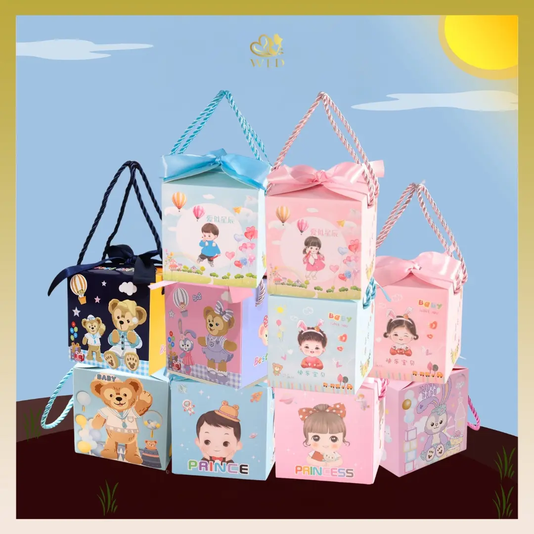 WED Paperbag Khusus Snack Kecil dan Permen / Goodie Bag Ulang Tahun Berpita/ Tas Hadiah Sovenir Ulang Tahun Kotak Kubus PP12