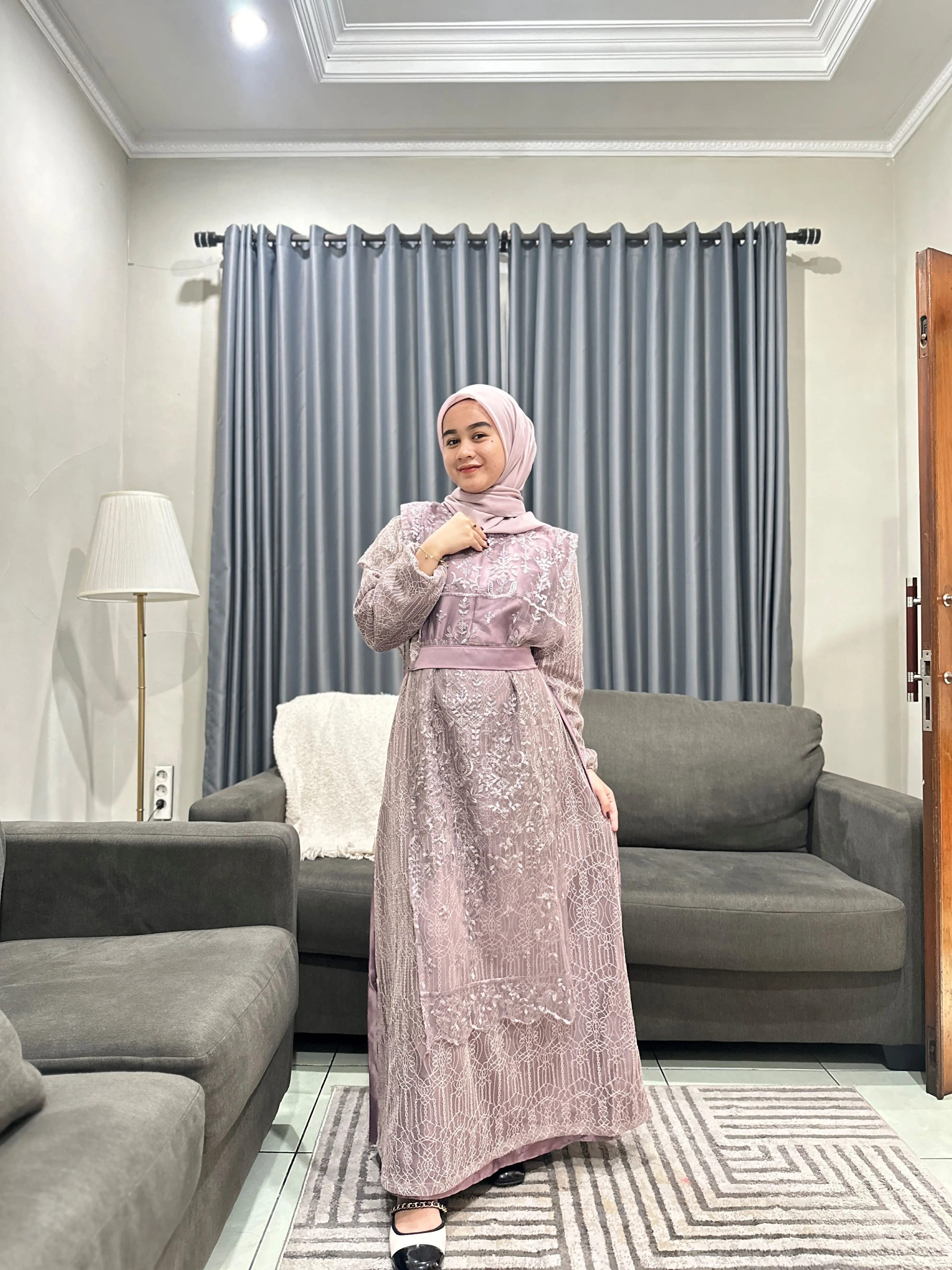 KAMARI DRESS - Dress Kondangan Bridesmaid Lamaran Bahan Satin Mix Brukat Chantily Brukat Sapto Busui Friendly Neww Motif Size M-XXL Gamis Wanita Kekinian
