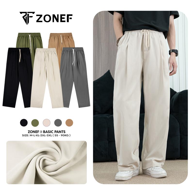 (COMBO 2 QUẦN KAKI) xếp ly, form rộng dáng suông by Zonef Studio, Quần ống rộng cạp chun chất liệu kaki 2 da mềm mại, thoảng mát Nam Menswear Pants Ong