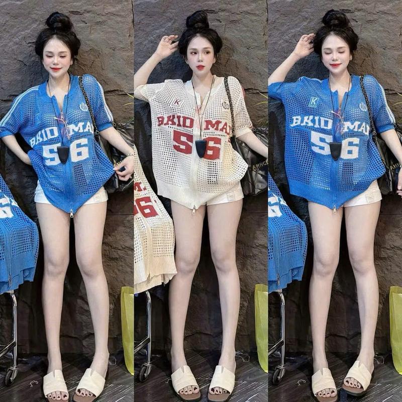 Áo Len Lưới Dệt Kim Dáng Thụng Kéo Khoá Số 56 Tôn Dáng Cổ Tròn Dáng Rộng Hàng QC 2 Màu OverSize Camcloset