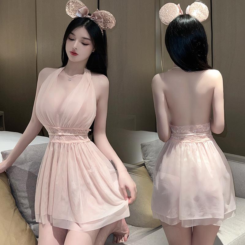 Váy Lưới Hai Lớp, Hàng Mới Về Cho Mùa Xuân Và Mùa Hè, Hở Lưng Chữ V Sâu, Đường Viền Cổ Gợi Cảm, Váy Ngủ, Đồ Ngủ Mặc Nhà Đồ Lót, Đầm Mini Cổ Chữ V, Phong Cách Gợi Cảm Và Thanh Lịch, Ngọt Ngào Và Dễ Thương, Phong Cách Hàn Quốc 1