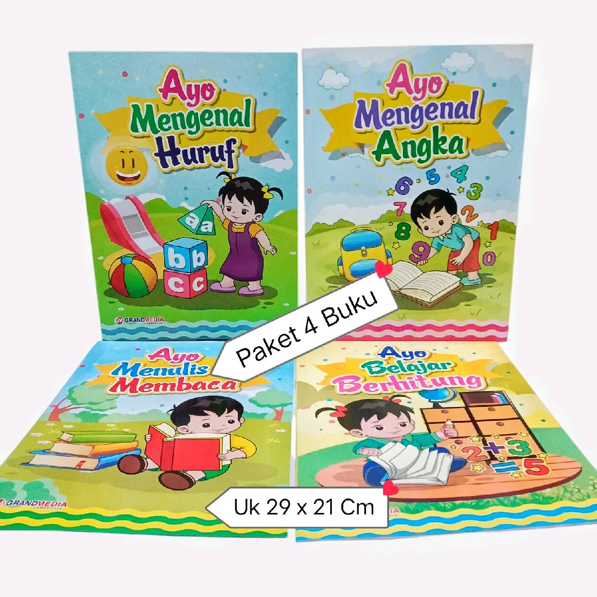 Paket 4 Buku Anak Tk dan Paud Ayo Mengenal Angka, Huruf, Belajar Berhitung & Ayo Menulis dan Membaca Hvs Uk 29 x 21 Cm - Books