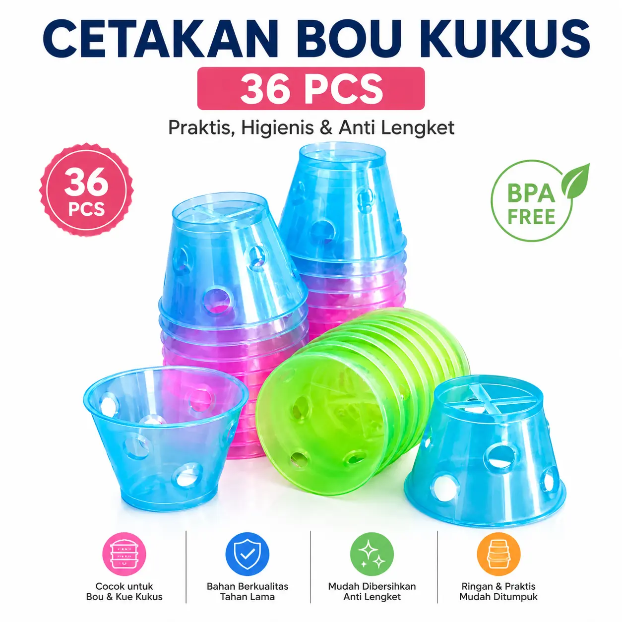 36 PCS Cetakan Bolu Kukus Plastik Merk Kh Kitchenware BY KIOS ADEH - 36 PCS