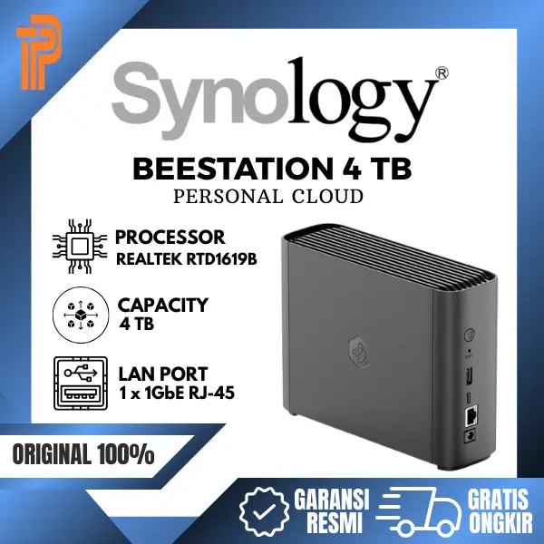 Synology BeeStation 4TB Personal Cloud Backup Processor Realtek RTD1619B Kapasitas 4TB dan LAN Port 1x1GbE RJ-45 Garansi Resmi 3 Tahun