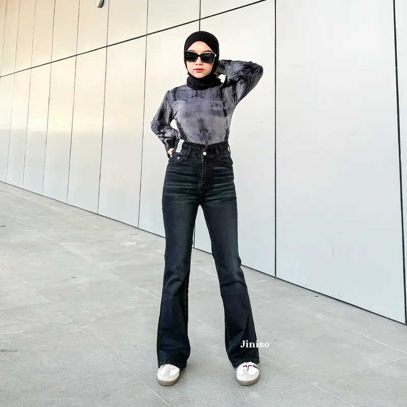 JINISO HANGOUT - 617 Ultra Cutbray Stretch Highwaist Celana Jeans Wanita 3