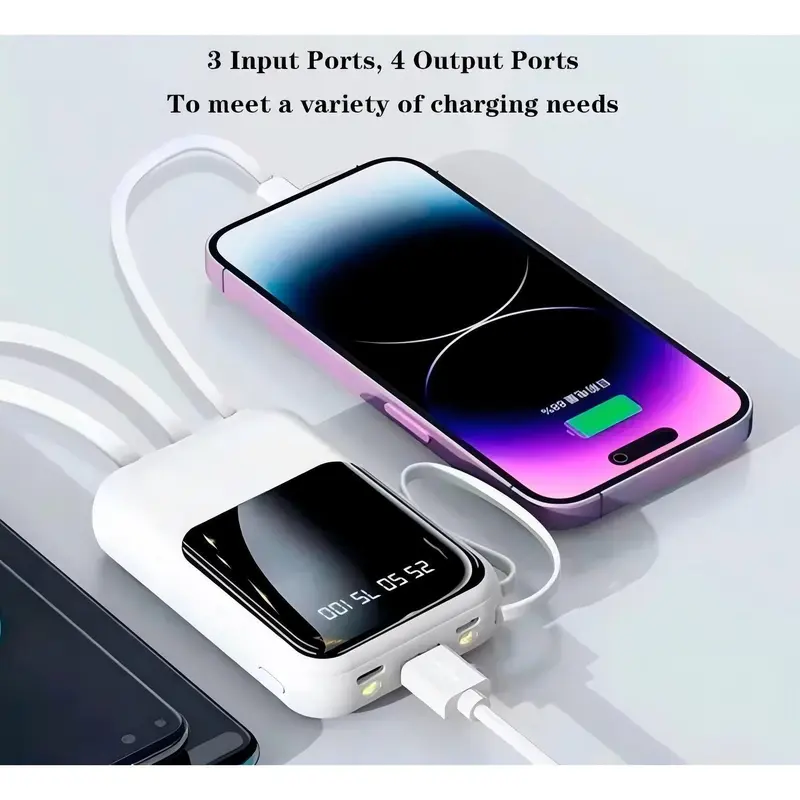 [CID] Powerbank 12000 mAh Mini With 4 USB Cable Fast Charging Lightweight Universal Powerbank LED Display 4