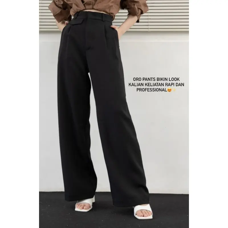 ALN STORE - ORO PANTS - Loose Pants Trousers celana kerja wanita kantor Celana Highwaist  Anti Kusut kulot wanita Panjang Formal Polyester 2