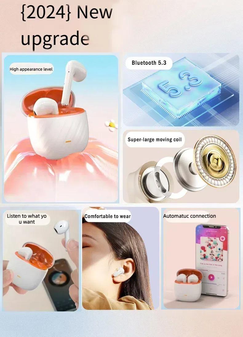 Product Introduction of 2024 New True Wireless  Headset, Comfortable, Sports, Noise Reduction, Good Look, Long Battery Life, Sports, Game Calls, Unisex, ISO, Android Universal 6