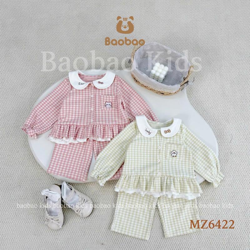 BAOBAO - HÀNG ODER - SET BỘ PIJAMA LEN THỎ CAO CẤP PHỐI BÈO XINH XẮN ĐÁNG YÊU CHO BÉ GÁI - MZ6422