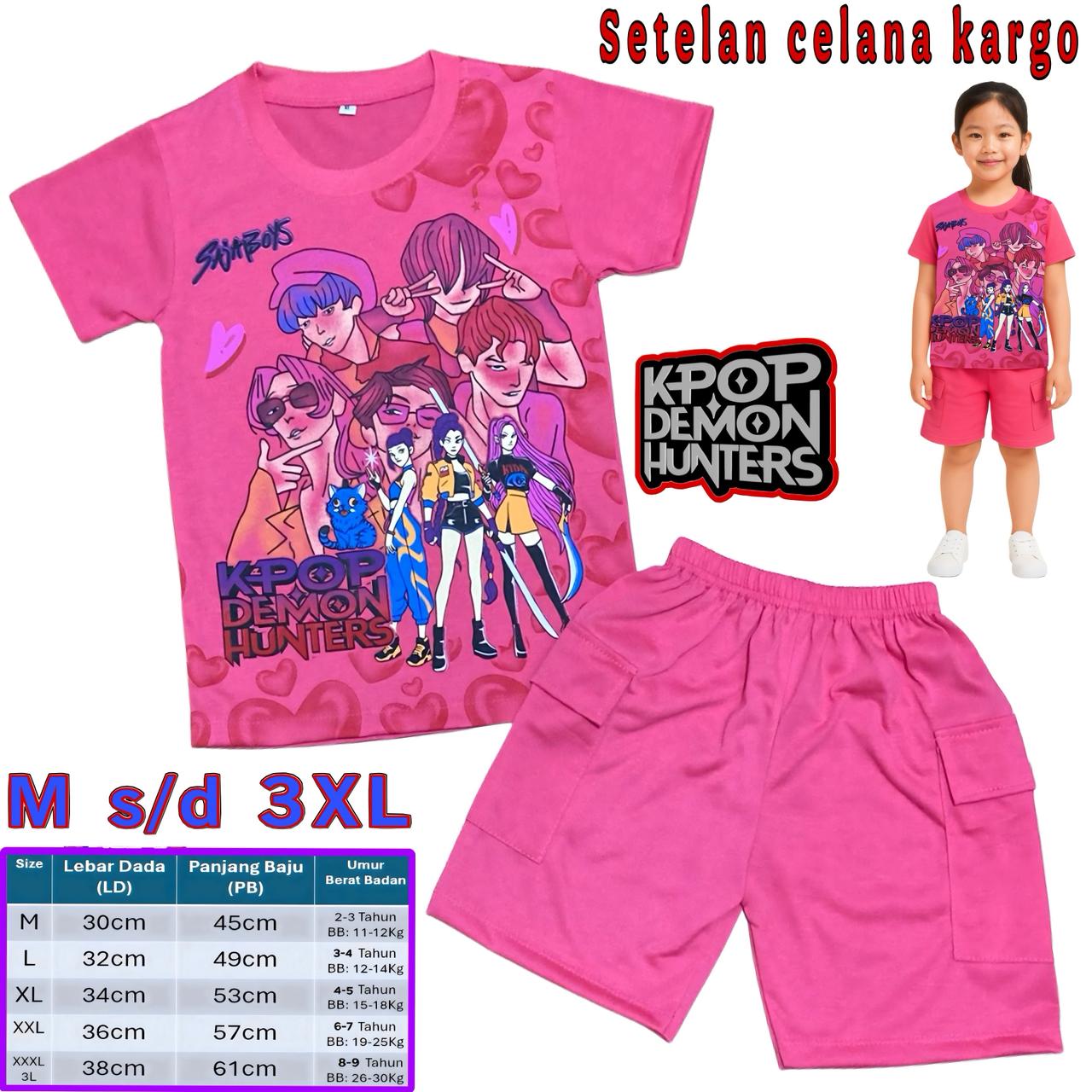 Setelan Anak Perempuan Celana Cargo Motif Huntrik / Setelan Anak Cewek Celana Cargo Gambar Demon Hunters Setelan Anak Perempuan Celana Cargo Motif Huntrik / Setelan Anak Cewek Celana Cargo Gambar Demon Hunters